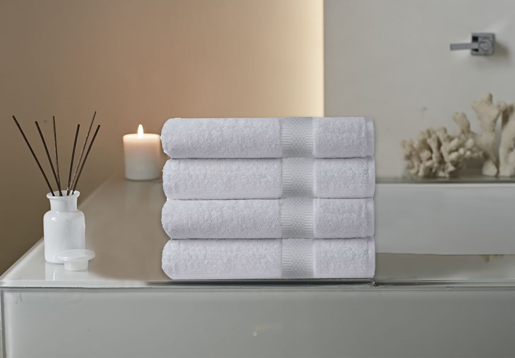 Pacific Linens Luxury 100% Cotton Hotel and Spa Bath Towels, 27 x 54 Inches, 600 GSM, White, 4-Pack