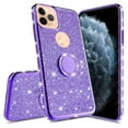 thumbnail image 2 of Apple iPhone 11 Pro Max Case Bling Rhinestone, Purple Clear Glitter Cute Phone Case Girls Ring Kickstand, 2 of 6