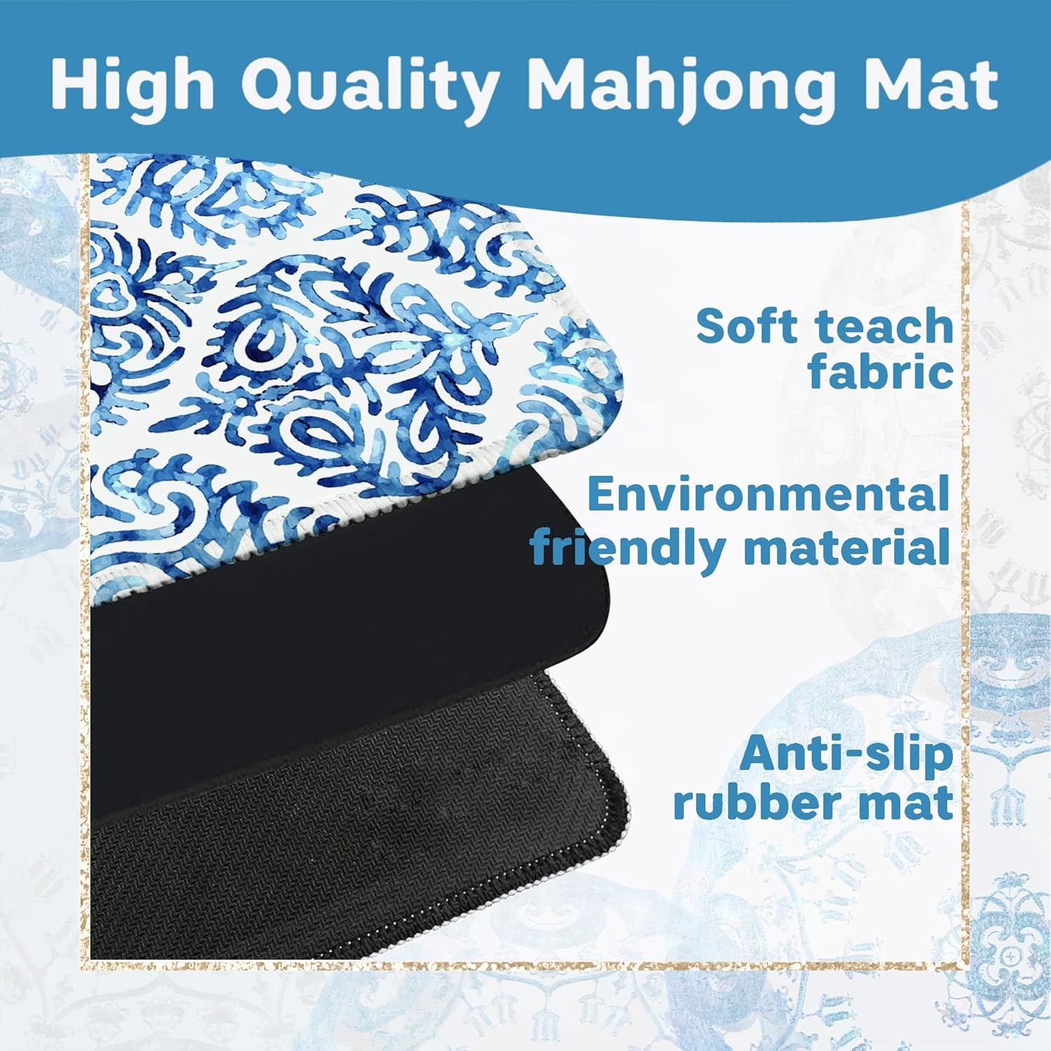 Blue and White Chinoiserie Mahjong Mat for Table 31.5 x 31.5 in, Mahjong Gifts for Women, Grandmillennial Blue Chinese Floral Anti-Slip Table Cover Tablecloth for Poker Board Card Tile Game