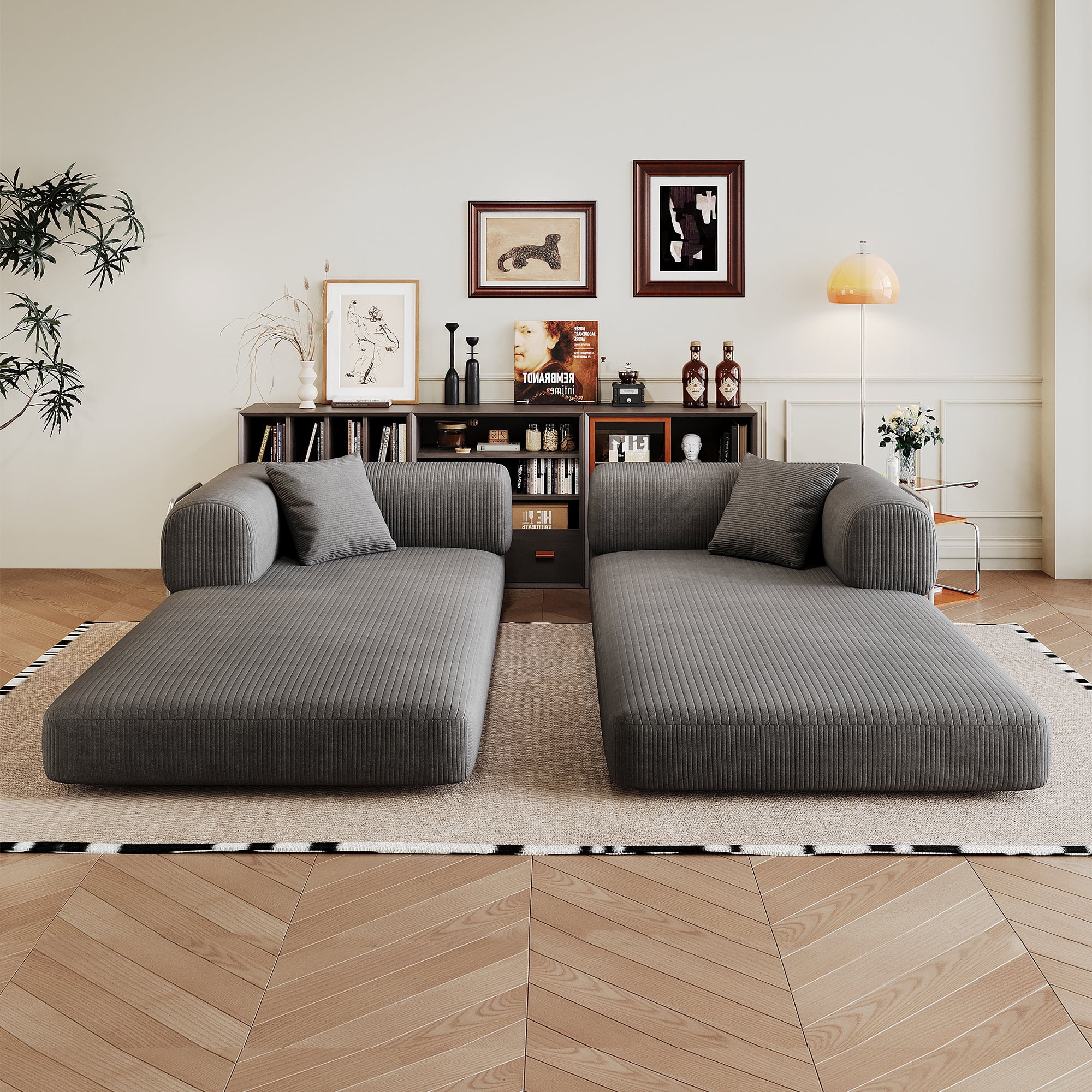 Leumius 78.8" Convertible Sofa Bed with Fixed-Shape Frame & Support Armrest,Modular Corduroy Sleeper Sofa,Boneless Couch Folding Mattress Couch for Small Spaces - No Assembly Needed,Grey