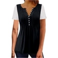 thumbnail image 1 of Plebaso Hauts d'Été pour Femmes Patchwork Dentelle Manches Courtes Tunique Décontractée Boutonnée Col en V Blouses Habillées, 1 of 6
