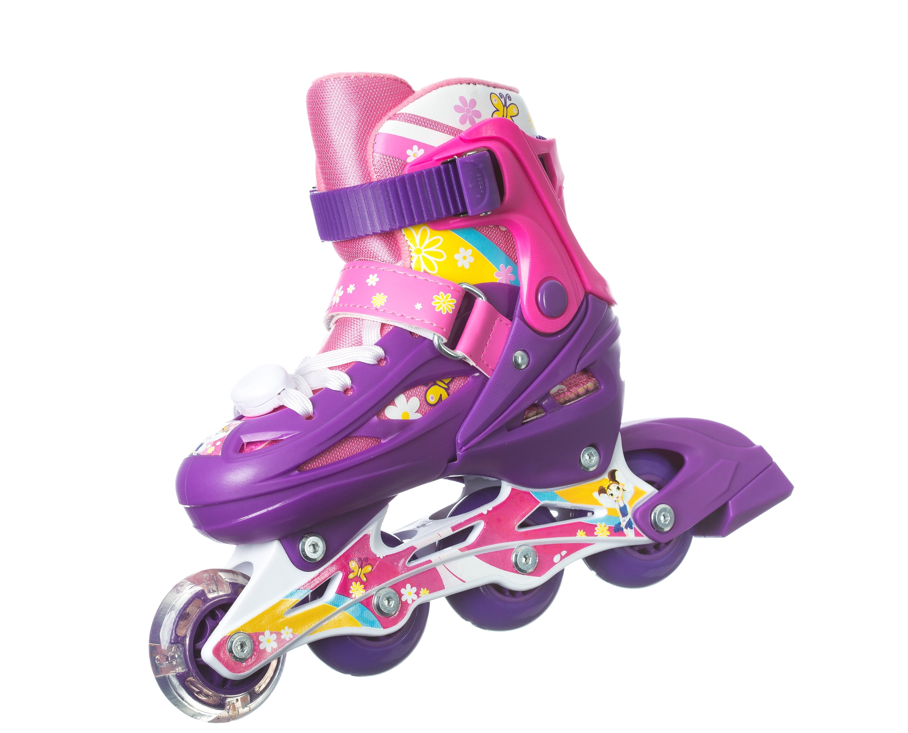 TITAN Flower Princess Girls Inline Skates with Light-Up LED Laces and Wheel, Youth Size Small