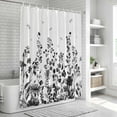 thumbnail image 6 of Grey Botanical Shower Curtain, Waterproof Shower Curtains for Bathroom, Dragonfly Flower Leaf Retro Ink Style Washable Fabric Bathtub Curtain Set Bath Decor with 12 Hooks 72"x78", 6 of 8
