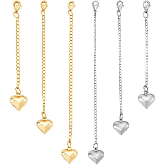 6pcs Extension Chain for Necklaces with Heart Charms 3~5 inch Gold Silver Bracelet Chain Extenders with Lobster Clasps for Women Jewelry Making Bracelet Necklace DIY Crafts