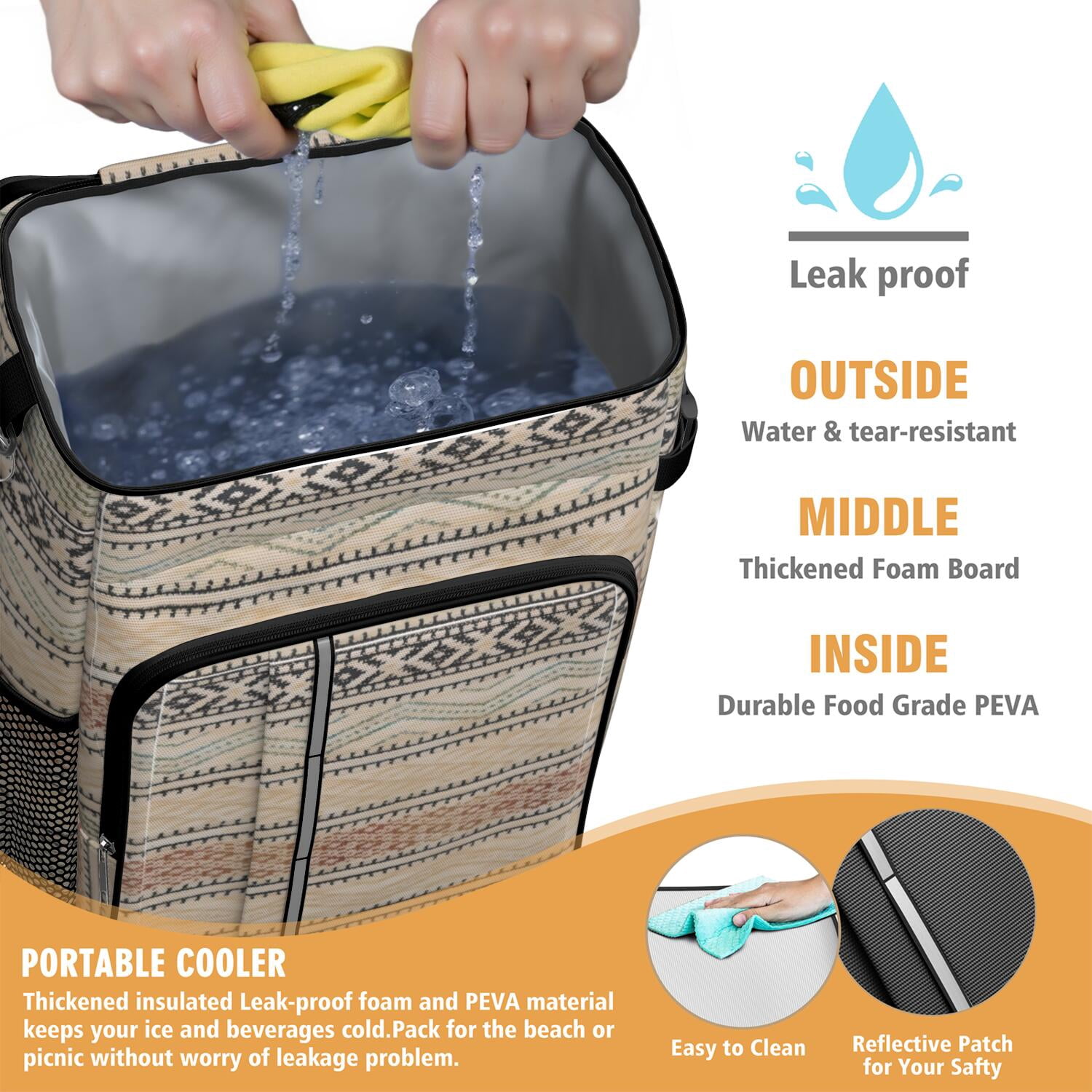 Travel Cooler Bag - Boho Bohemia Pioneer Flower Geometric Line Art Camping Beer Cooler Backpack with Bottle Opener- Waterproof Insulated Picnic Backpacks - Cooler Bag for Beach
