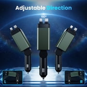 NEXPOW Retractable Car Charger Adapter, 150W Fast Charger for Car, 4 in 1 Car Phone Charger with Cables(2.6ft), 180° Adjustable,Voltage Display-Green