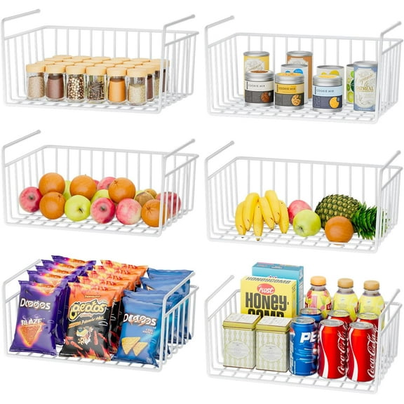 6-Pack Under Cabinet Shelf Basket, Wire Rack Storage Organizer Holds up to 22lbs for Kitchen Pantry or Refrigerator, 10.6“d x 16" w, White