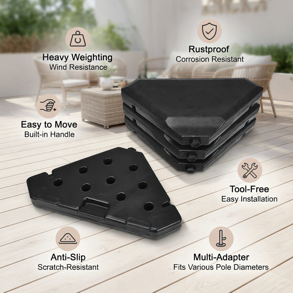 Resenkos Outdoor Umbrella Base, 4 Pieces 195 lbs Patio Cantilever Offset Umbrella Base Weight Sand, Black