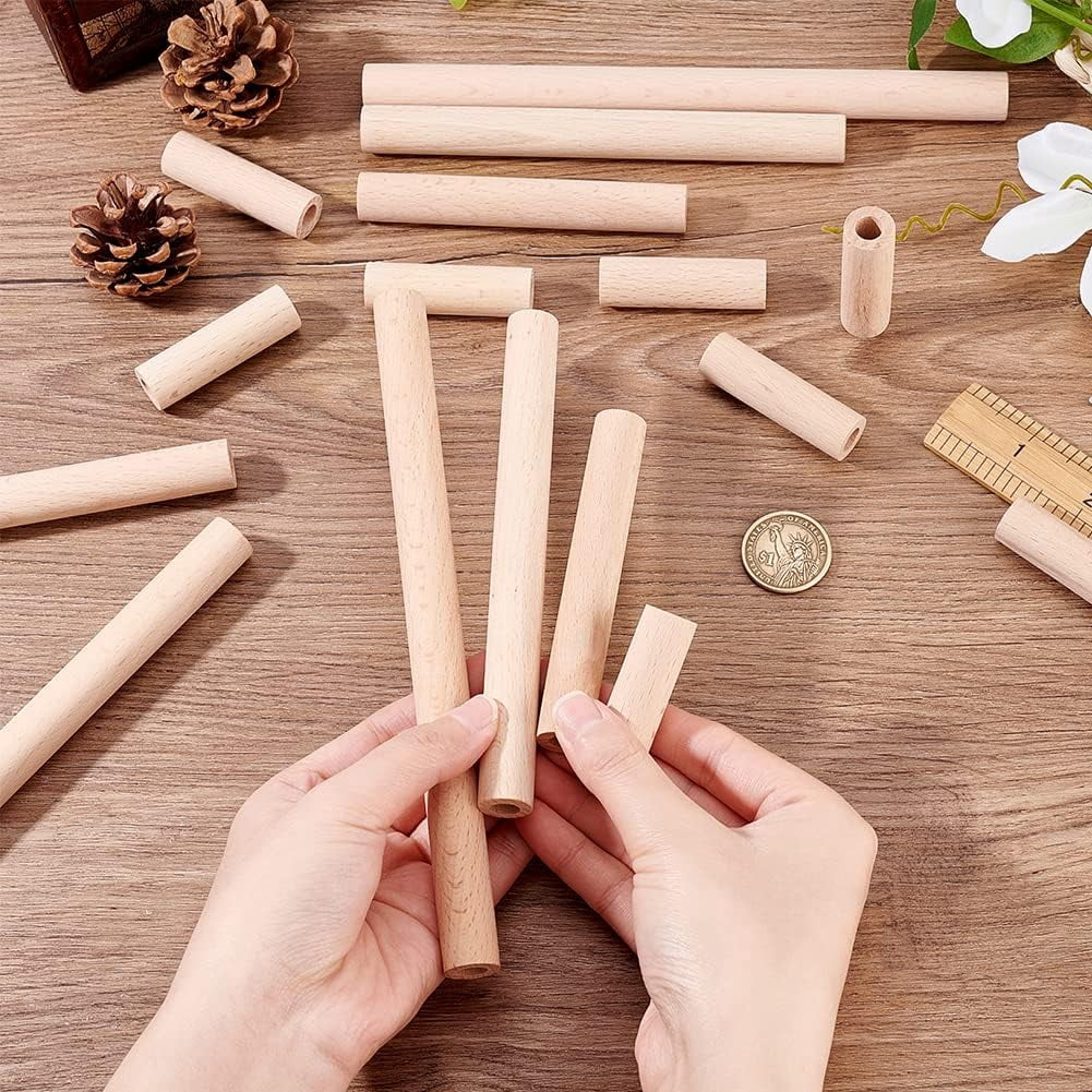 38pcs Hollow Wooden Rods 5/10/15/20cm Beech Wooden Dowel Rods Unfinished Natural Wood Craft Dowel Rods Hardwood Sticks for DIY Projects Crafting Grain Baskets Making - Hole 8mm DIY