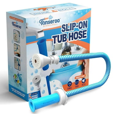 Rinseroo Tub Hose: No-install, Ultra Flex Hose Slips On to Spout for Hair Washing, Baby or Dog Bath. Bathtub Showerhead Attachment. Shower Adapter Faucet. Fits All Spouts Up 3'' Wide
