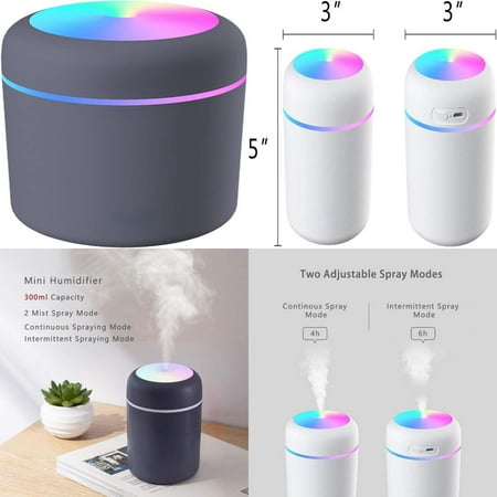 

Cool Mist Humidifier 300ml Mini Portable Humidifier with Multicolor LED Night Light 2 Mist Mode and Auto Shut-Off Personal Desktop Humidifier for Home Office Nursery Super Quiet (Blac