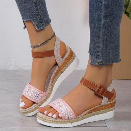 

Jsaierl Platform Sandals for Women Dressy Summer Open Toe Sandals Comfy Ankle Strap Sandals Fashion Beach Sandal Size 7