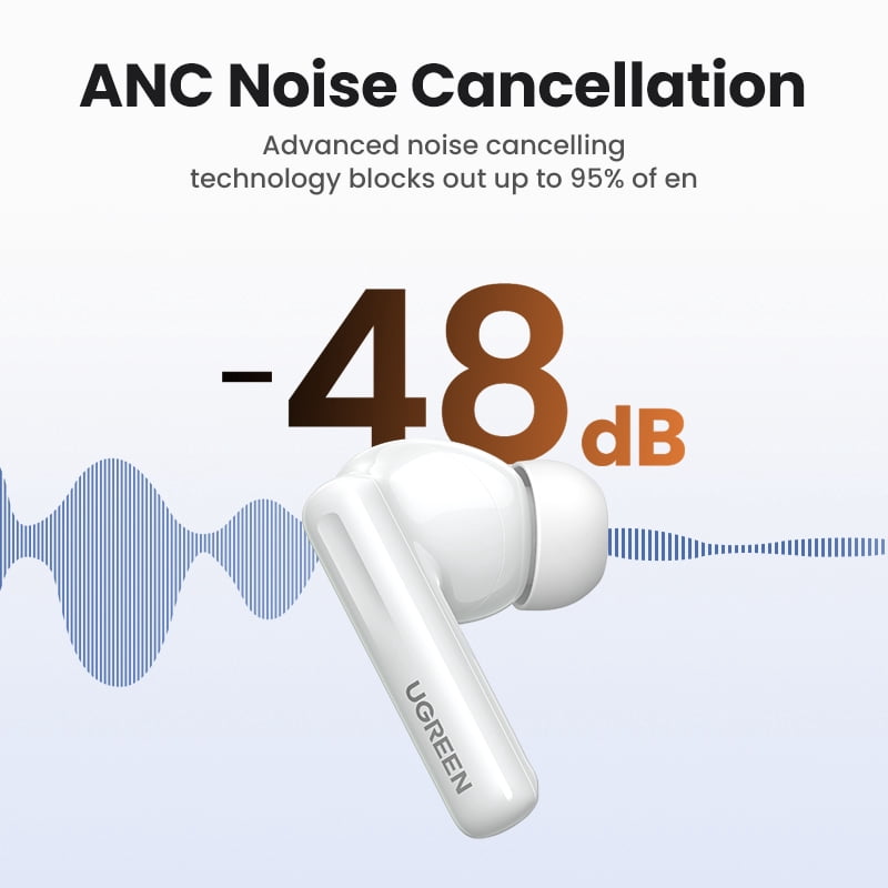 UGREEN T6 Noise Cancelling Earbuds with Hi-Res Audio, White