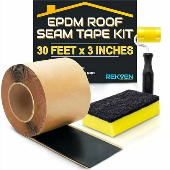 EPDM Rubber Roofing Seam Tape Kit - 30 Feet x 3 Inch - Double Sided Butyl Tape – Black Self Adhesive for Liner Bonding Sealing Repairs – Works with EPDM TPO Hypalon and Other Membranes