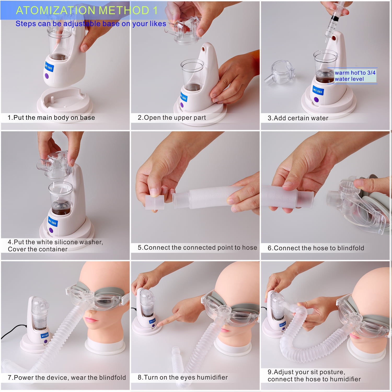 Portable Eyes Humidifier Machine, Handheld Mist Atomizer for Eyes Treatment, Eyes Steamer for Eyes Spa, BPA Free, Auto Shut off, Two Airflow Control