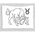 thumbnail image 1 of Zodiac Taurus Tapestry, Hand Drawn Style Bull Outline with Horoscope Sign Monochrome Design, Wall Hanging for Bedroom Living Room Dorm Decor, 60W X 40L Inches, Black and White, by Ambesonne, 1 of 2