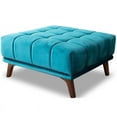 thumbnail image 1 of Allen Ottoman Carré en Velours Style Mid-Century Moderne Turquoise, 1 of 2