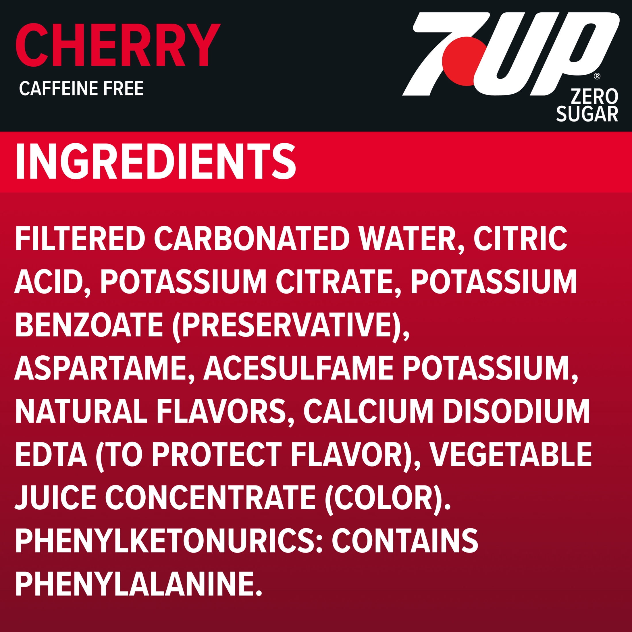 7UP Caffeine Free Zero Sugar Cherry Soda Pop, 2 L, Bottle