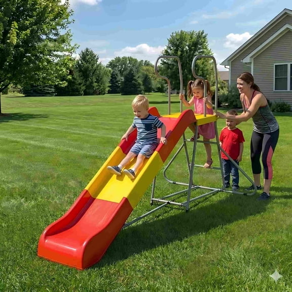 Mersco Kids Plastic Slide with Ladder,Indoor Outdoor Playground Freestanding Playset Slide,Backyard Playset Trampoline Swing Slide for Boys and Girls Birthday,Children's Day gifts