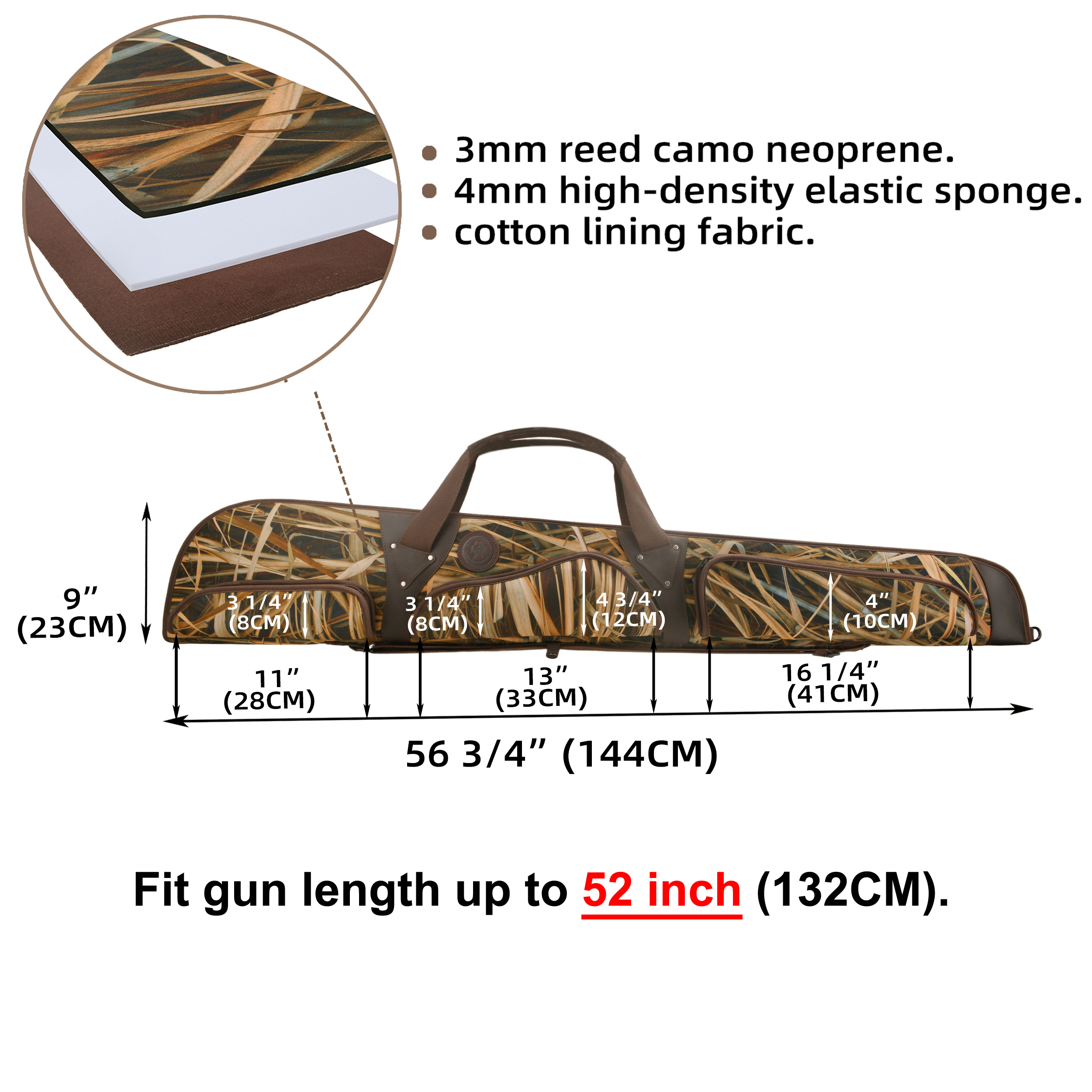 WAYNE'S DOG 52" Soft Gun Case for Long Scoped Rifles & Shotguns – Camouflage Gun Carry Bag with 3 Storage Bags