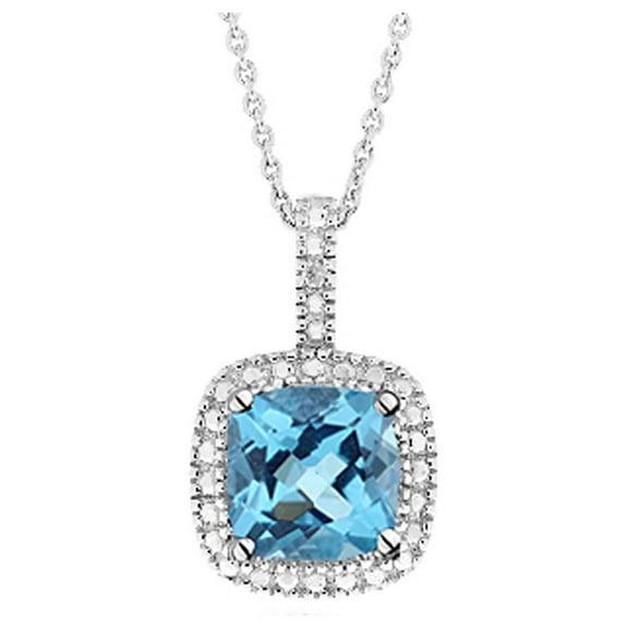 Blue Topaz Pendant Necklace with Diamond Accent 1 3/4 Carat (Ctw) in Sterling Silver with Chain for Women