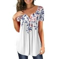 thumbnail image 2 of Pntutb Mujeres Verano Impresión Mangas Cortas O-Cuello Camiseta Suelta Blusa tops Pntutb Pntutb-4012, 2 of 9