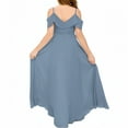 thumbnail image 2 of V Neck Junior Bridesmaid Dresses Long Off-Shoulder Chiffon Flower Girl Dress for Teen Girls Party Pageant Gowns-Slate Blue-10Y, 2 of 9