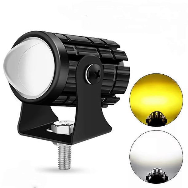 1Pc Universal Motorcycle LED Headlight Projector Lens Dual Color ATV Scooter Driving for Cafe Racer Light Auxiliary Spotlight Lamp