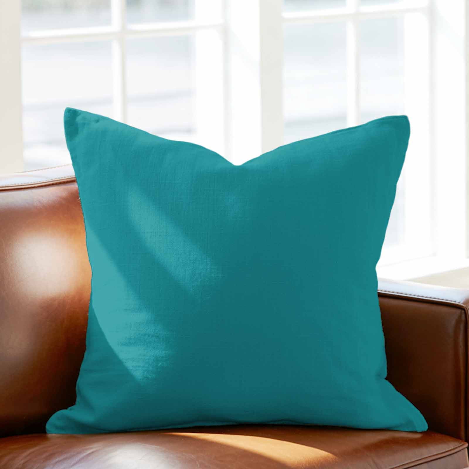 Throw Pillow Covers 20 x 20 Inch, Teal Cotton Linen Pillows Cases, Turquoise Pure Teal Square Cushion Covers for Couch Sofa Bed