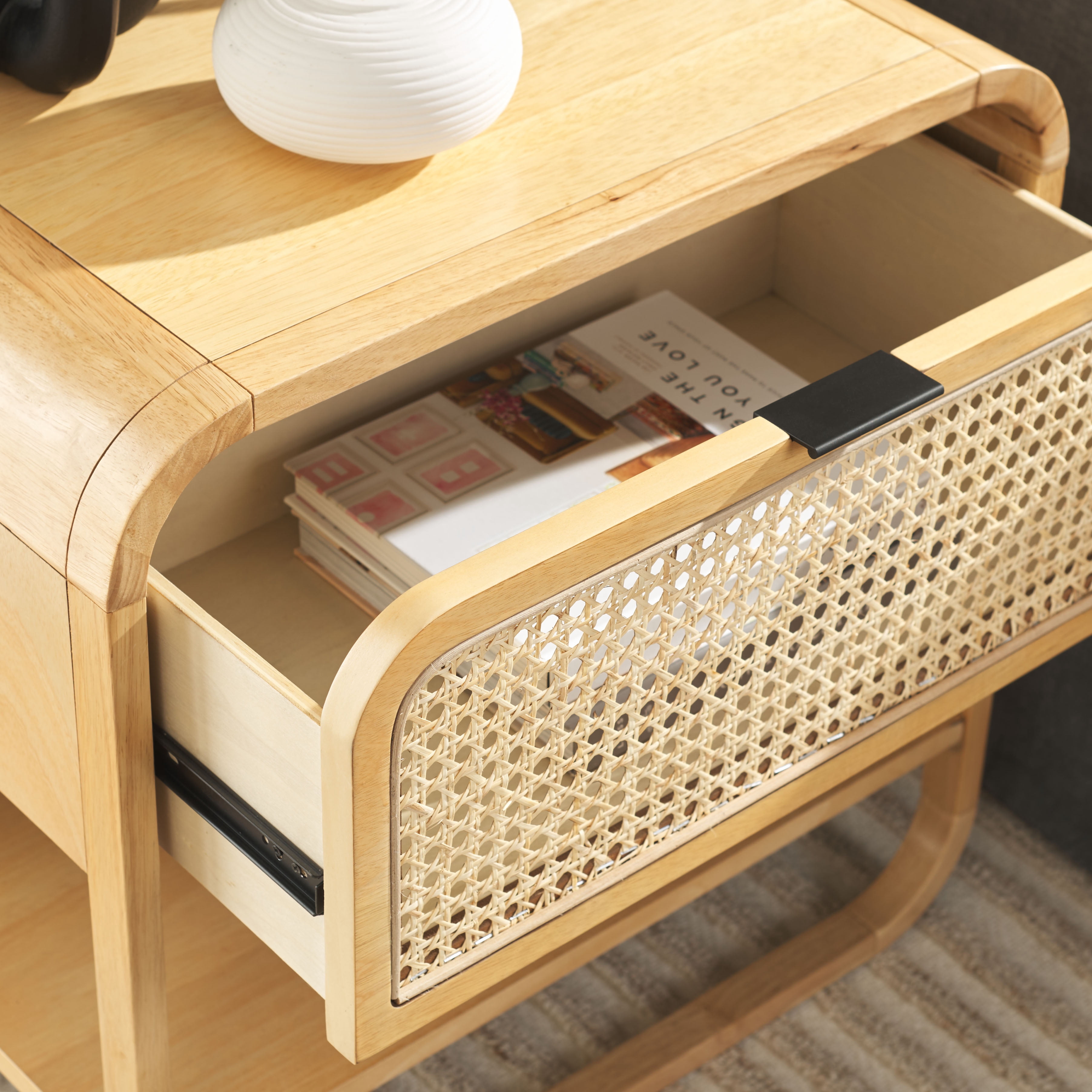 SAFAVIEH Yunis Contemporary 1 Drawer Nightstand,Natural/Natural Rattan