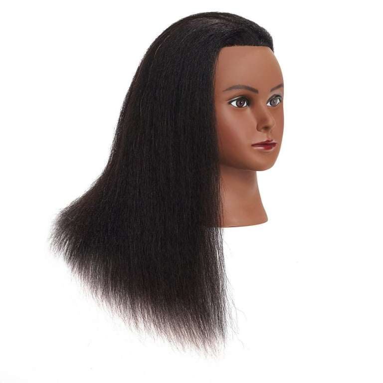 Traininghead 20-22 Female 100% Human Hair Mannequin Head Hair Styling Training Head Cosmetology Manikin Head Doll Head for Hairdresser with Free
