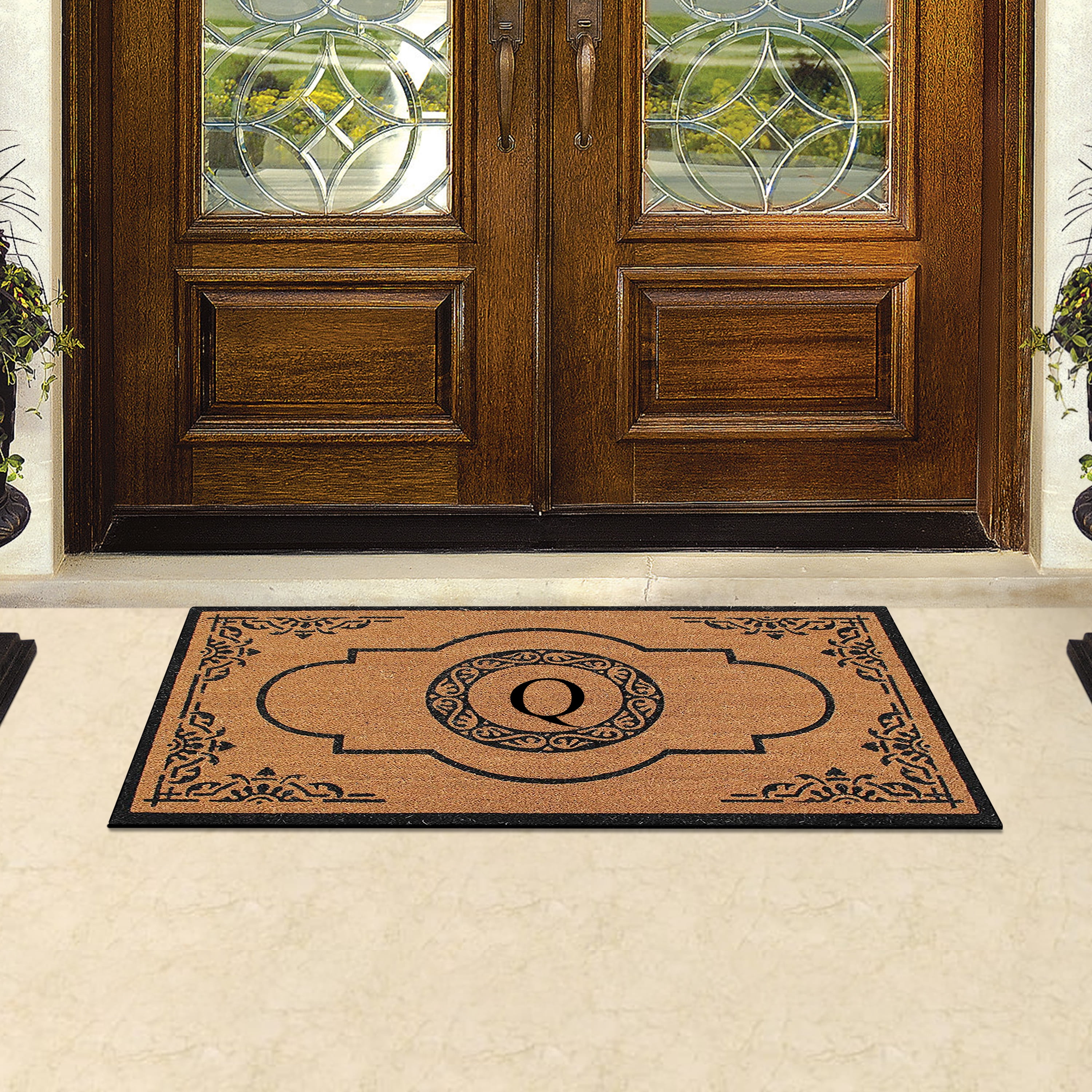 A1HC Abrilina Natural Coir Monogrammed Door Mat, PVC Backing, Durable Anti-Shed Heavy Duty Doormat for Outdoor Front Porch Entrymat - 30"x48"