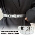 thumbnail image 4 of Women Double Grommet Studded Belts Imitation Leather Punk Waist Belt with Square Buckle Fashion Basic Wdie Waistband White One Size, 4 of 5