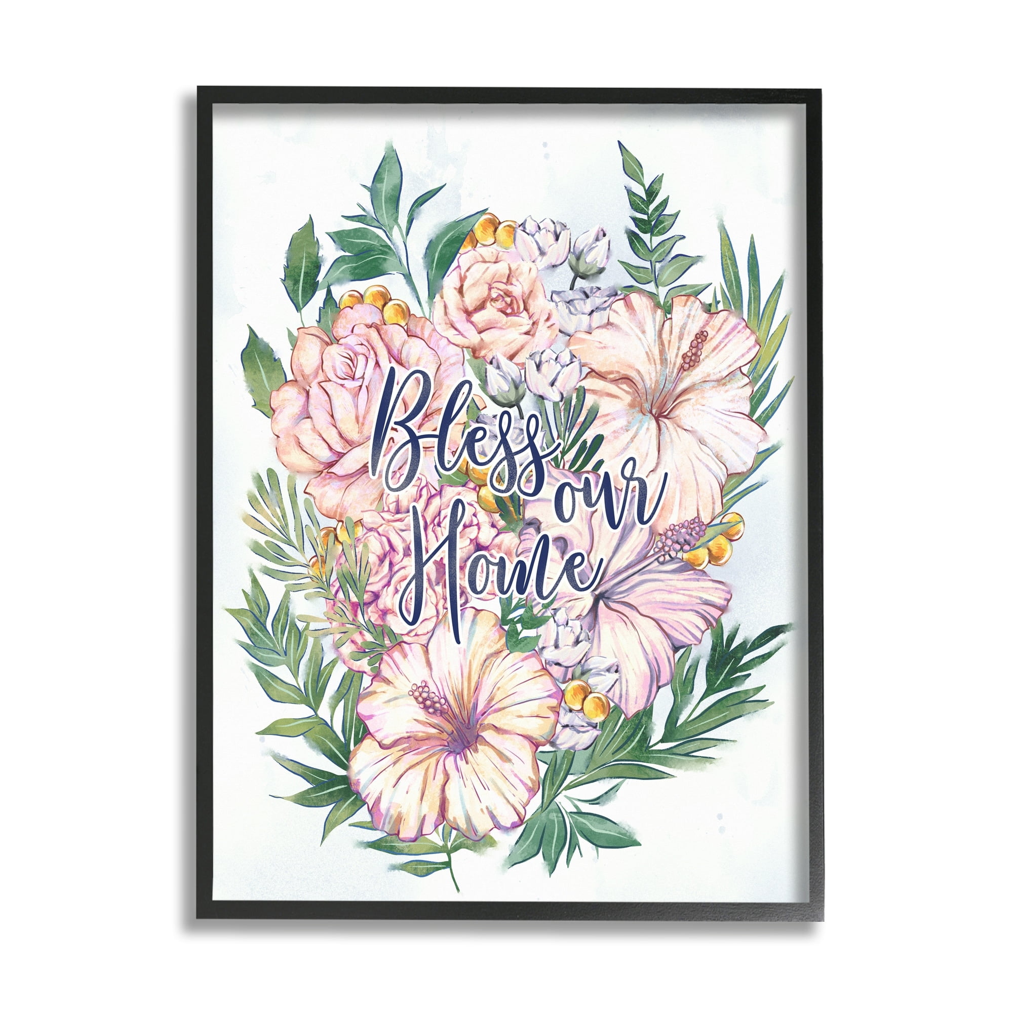 Stupell Industries Bless Our Home Classic Flower Blossom Bouquet Typography , 16 x 20, Design by Ziwei Li