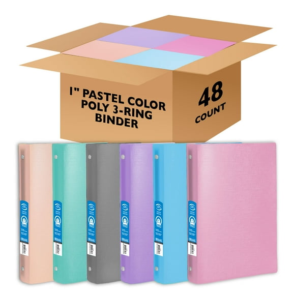 BAZIC 3 Ring Binder 1" Poly Binders Organizer - Pastel Color Soft Cover, Hold 175 Sheets, 48-Count