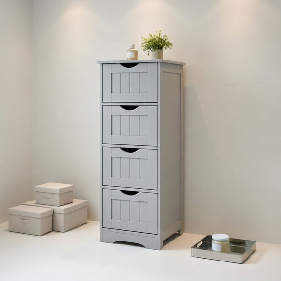 Resenkos Floor Wooden Free Standing Storage Side Organizer for Bathroom-Gray, Bathroom Cabinets for Entryway Storage, Home Office Furniture