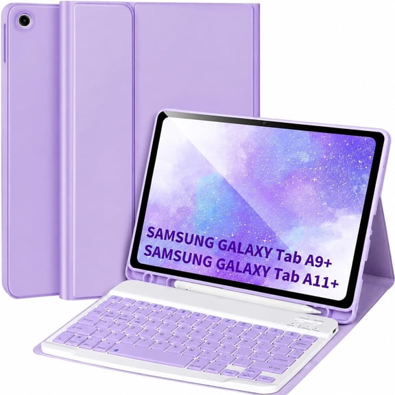 Keyboard Case for Samsung Galaxy Tab A9 /A11  Plus 2023/2025 11’’,Case with Keyboard for Samsung Tab A9  with S Pen Holder,Detachable Bluetooth Keyboard for Galaxy Tab A11  Auto Wake/Sleep,Purple