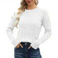 thumbnail image 2 of Felirenzacia Women's Braided Sweater, Cable Knit Round Neck Long Sleeve Pullover, Cozy Fall Winter Sweashirts, 2 of 7