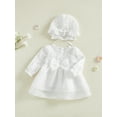 thumbnail image 4 of Jxzom Newborn Baby Girl Christening Dress White Baptism Lace Long Sleeve Fall Wedding Dresses with Bonnet Hat Outfit, 4 of 10