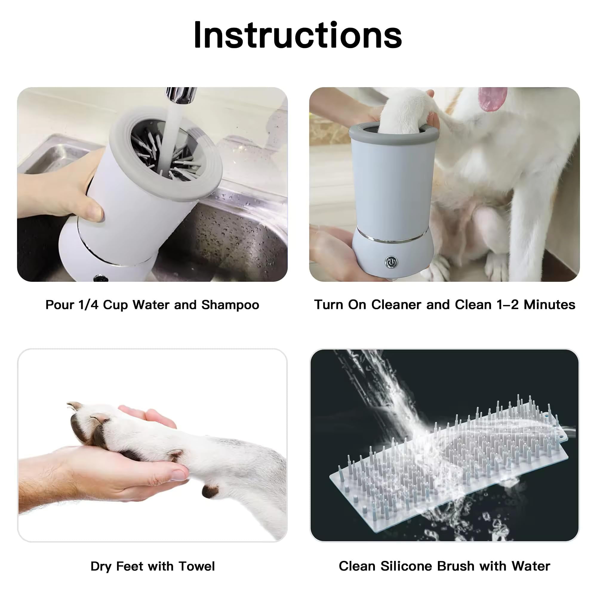 Automatic Pet Paw Cleaner - White - Portable Electric Washer and Massager for Dogs & Cats - USB Rechargeable - Silicone Brush