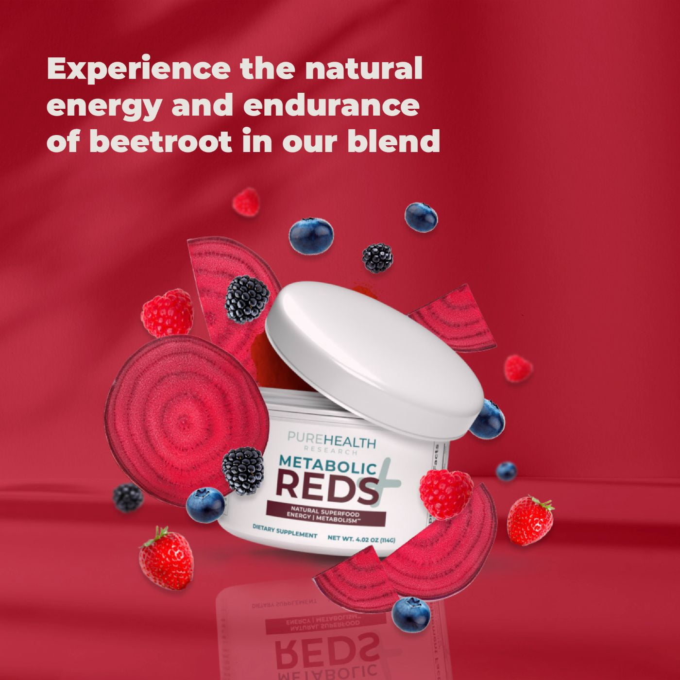 Reds Superfood Powder with Probiotics, 5 Digestive Enzymes, Beets & Ashwagandha Powder - Boost Drink for Body’s Detox & Cleanse by PureHealth Research