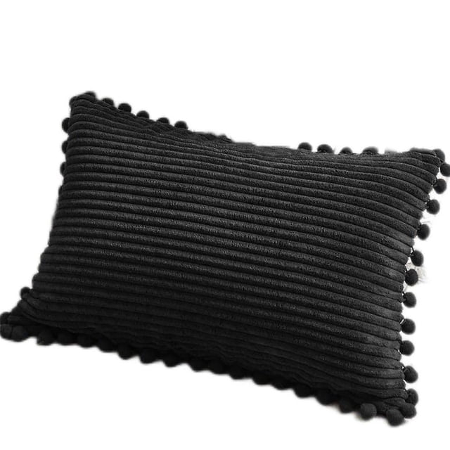 Paquete De 2 Fundas De Cojines Decorativos Lumbares Con Pompones, Juego De Fundas De Cojines Rectangulares Sólidos De Pana Suave Para Sofá Dormitorio Coche Sala De Estar JFHHH pequeña