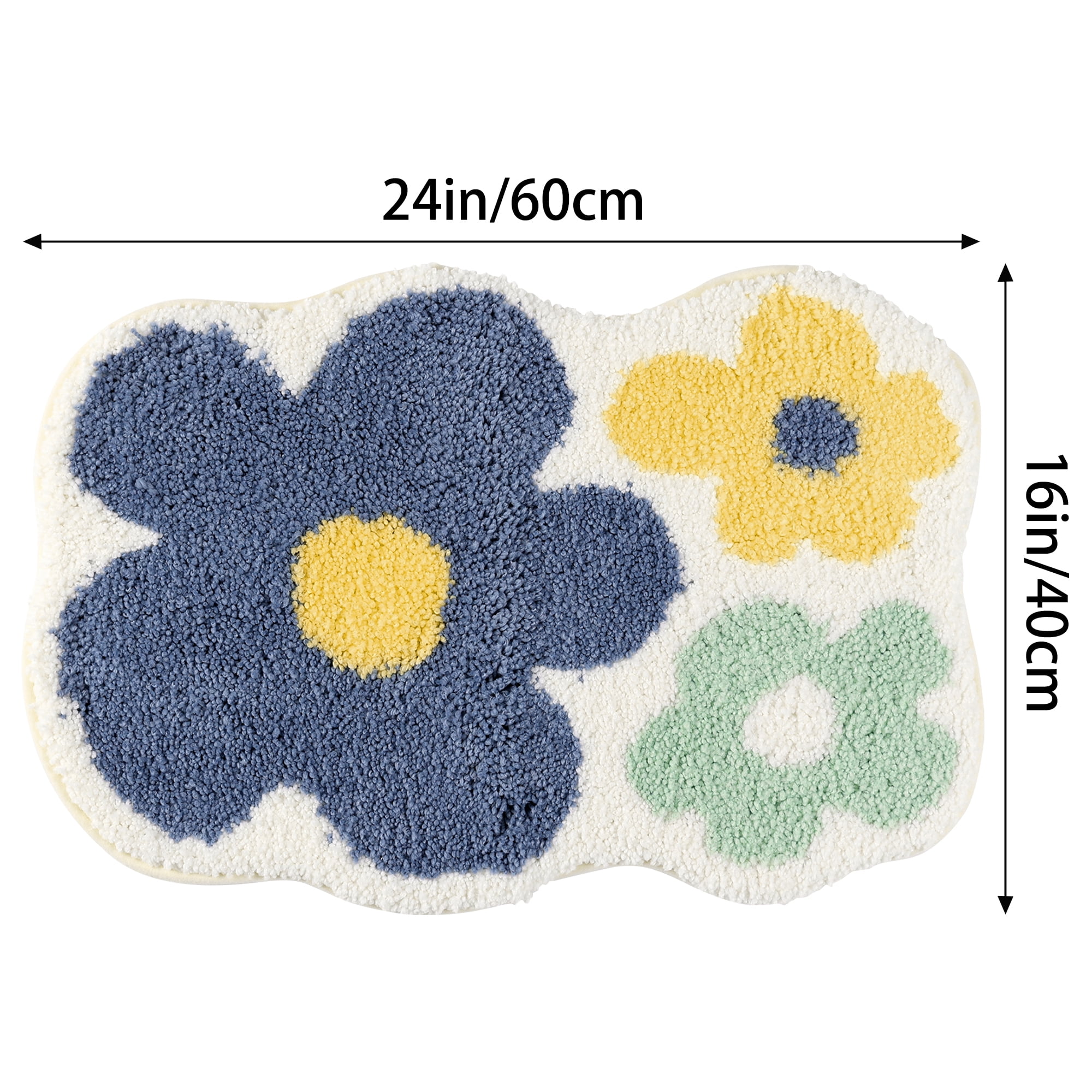 Unique Bargains 2 Pcs Printing Bath Mats Non-Slip Quick Dry Rugs for Bathroom Flower 16" x 24"
