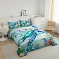 thumbnail image 3 of Coastal Comforter Set Queen,Summer Sea Turtle Jellyfish Bedding Set ,Tropical Starfish Coral Bedding Comforter Sets,Farmhouse Wooden Barn Duvet Insert with 2 Pillowcases Warm, 3 of 5
