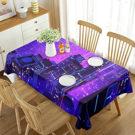 

Neon City Night View Landscape Colourful Light Tablecloth Rectangular Table Cover for Coffee Table Dining Room Kitchen r