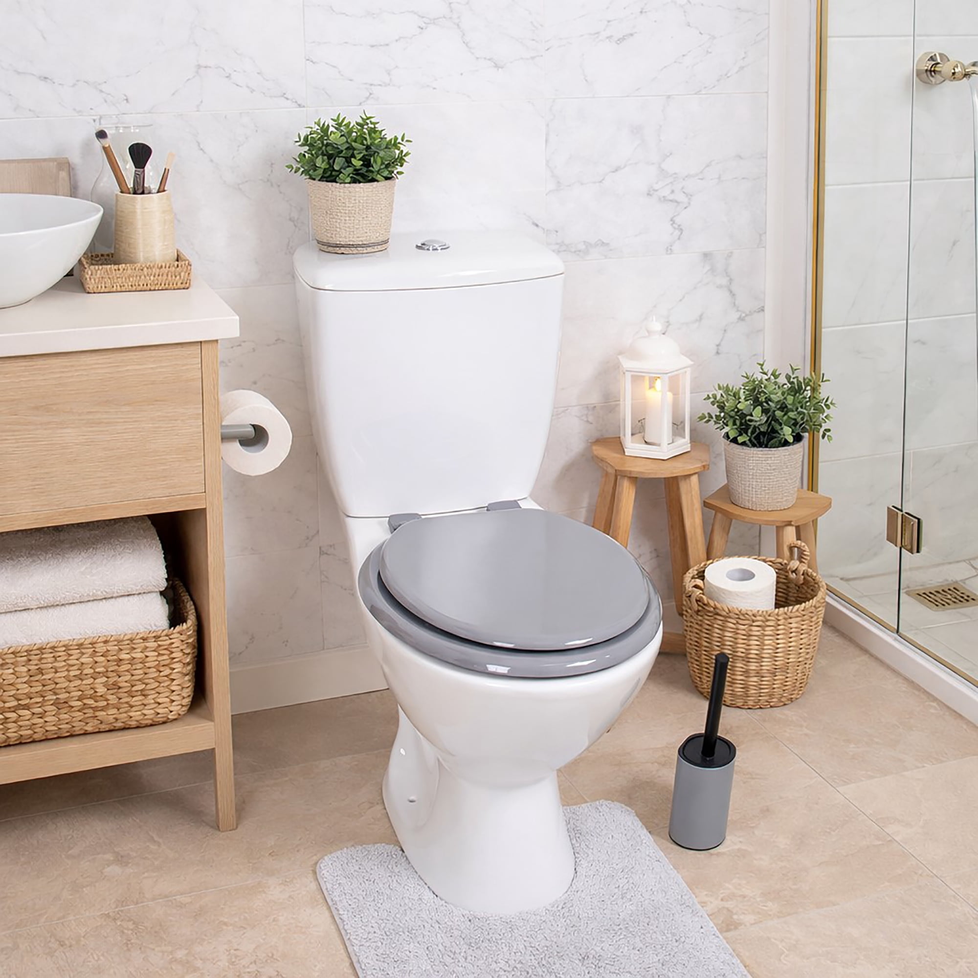 Gray Round Molded Wood Toilet Seat 17 Inches