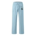 thumbnail image 3 of Baqcunre Linen Pants Womens Printing Casual Loose Pants With Pockets Elastic High Waist Paper Bag Pants Linen Pants Sweatpants Womens Pants Light blue 4XL, 3 of 4