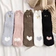 thumbnail image 7 of Visland 1 Pair Women Thermal Floor Socks Cute Pattern Elastic Thicken Coral Fleece Mid Socks Girls Indoor Floor Stockings for Home, 7 of 7