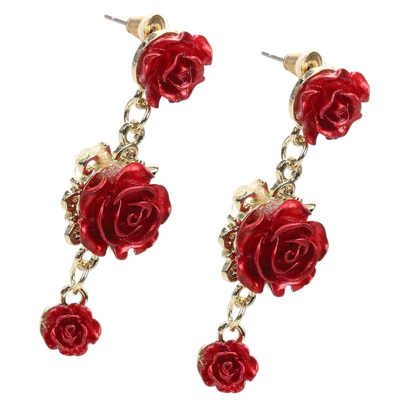 Topbathy 1 Pair Dark Red Alloy Vintage Flower Dangle Earrings Statement Jewelry for Women