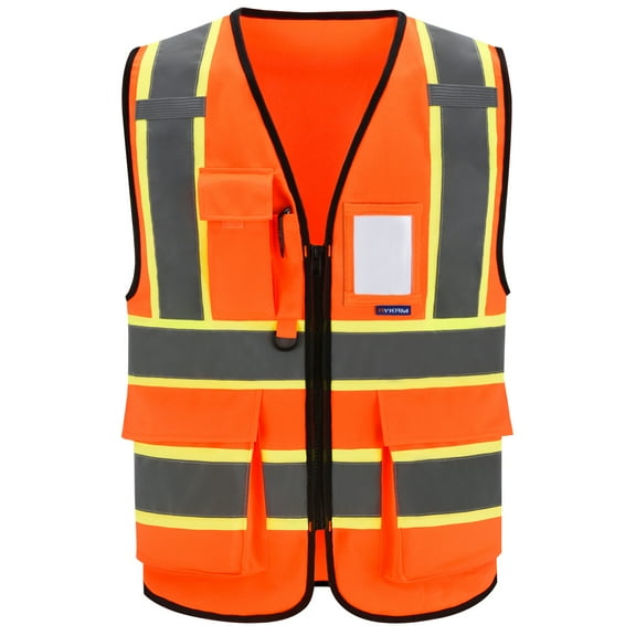 AYKRM Orange High Vis Reflective Safety Vest for Women Men Security Pocket Zipper